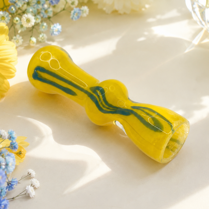 Citrus Tide Handcraft Glass Chillum Pipe Yellow Blue 3~3.5 inch