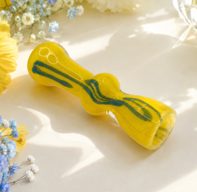 Citrus Tide Handcraft Glass Chillum Pipe Yellow Blue 3~3.5 inch