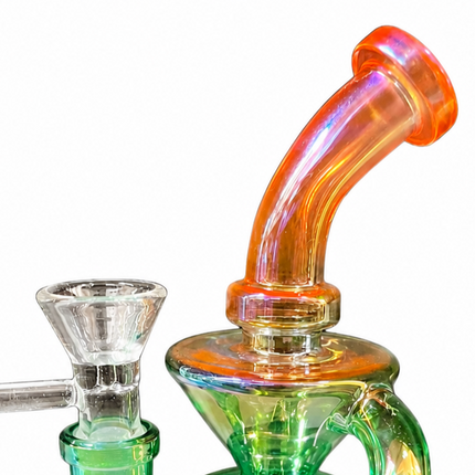 Mini Green Orange Chrome Recycler Glass Bong with Bowl & Loop Handle - 6 inch