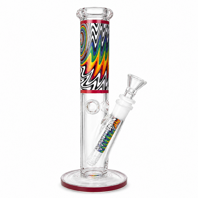 Vivid Vortex Red Psychedelic Straight Tube Glass Bong 14mm Bowl 10 Inch