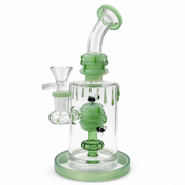 Mint Green Beehive Percolator 14mm Glass Bong with Bent Neck - 10 inch