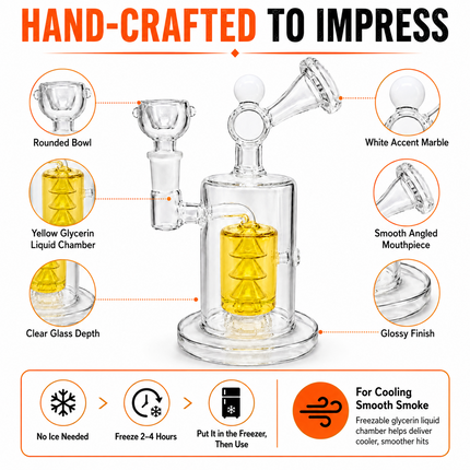 Clear 8 Inch Glass Water Pipe with Yellow Glycerin Chamber and Bowl