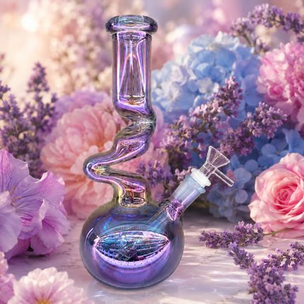 Purple Rainbow Mirror Chrome S-Curve Glass Water Pipe Disc Percolator 11 inch