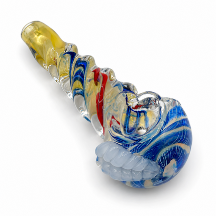 Patriot Ribbon Glass Spoon Pipe – 4 Inch Clear Hand Pipe Red Blue Swirl