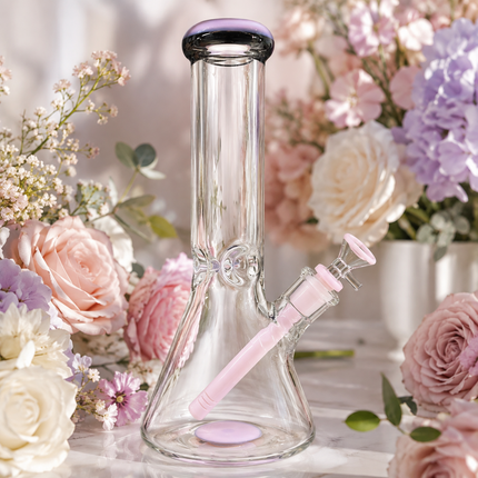 Milky Pink Thick Glass Beaker Water Pipe Ice Catcher 14mm Bowl 10 inch