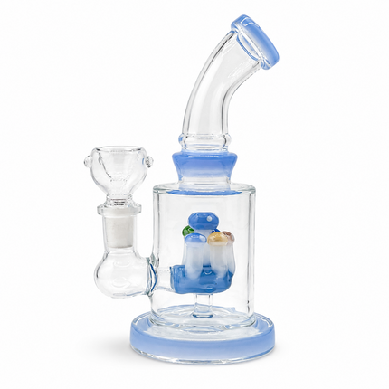 Light Blue Mushroom Garden Percolator Glass Bong – 7 In Water Pipe Gift For Her