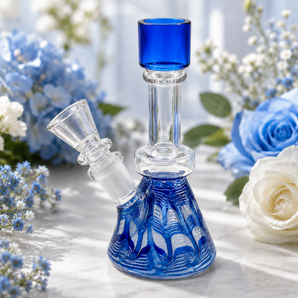 Cobalt Blue Swirl 14mm Mini Beaker Glass Water Pipe Straight Neck