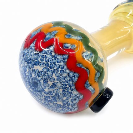 Clear Fumed Rasta Swirl Glass Spoon Pipe with Navy Marbles - 5 Inch