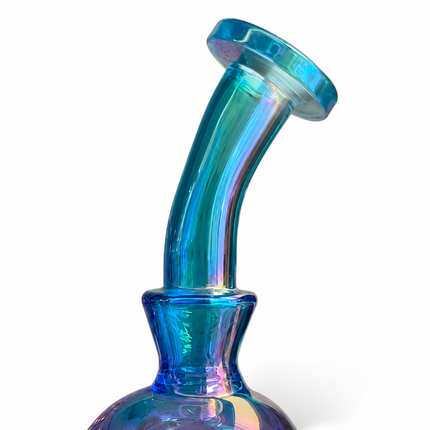 Aqua Pink Iridescent Orb Glass Water Pipe 14mm Bowl Disc Percolator 7.5 inch