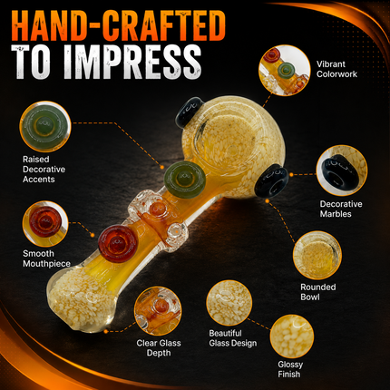 Amber Frit Glass Spoon Pipe Color Accent Knobs 5 Inch Tobacco