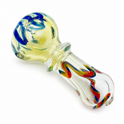 [2PC Bundle] Golden Rainbow Ribbon Handcraft Glass Pipes 3 inch