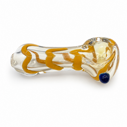 Golden Ribbon Clear Glass Spoon Pipe with Blue Accent – 3–3.5 Inch Mini Hand Pip