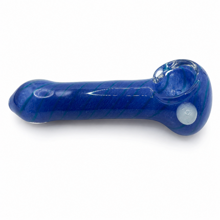 Royal Blue Triple Stripe Bubble Accent Glass Spoon Pipe – 4.5 Inch Multicolor Ha