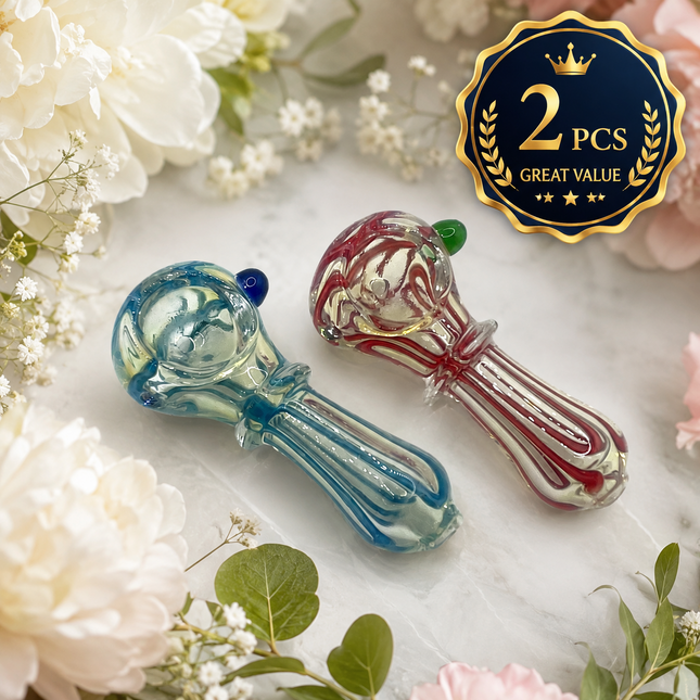 [2PC Bundle] 3" Ribbed Twist Body Glass Hand Pipe Assorted Swirl Color Set