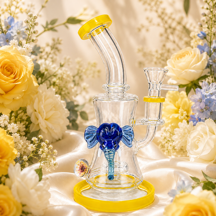 Sunny Mammoth Disc Perc Dandelion Accent Glass Bong Yellow Blue Clear 10 Inch