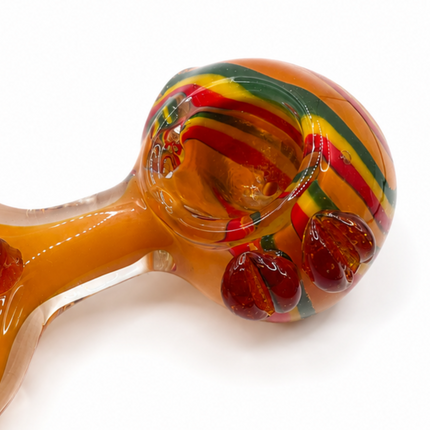 Amber Rainbow Glass Spoon Pipe Red Dot Grips 5 Inch Hand Pipe