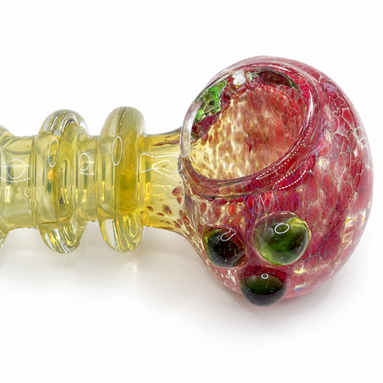 Strawberry Crackle Glass Spoon Pipe – 4 Inch Pink Hand Pipe Green Accent