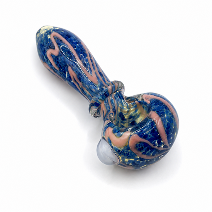Blue Pink Glass Spoon Pipe with Pink Swirls – 4 Inch Hand Pipe