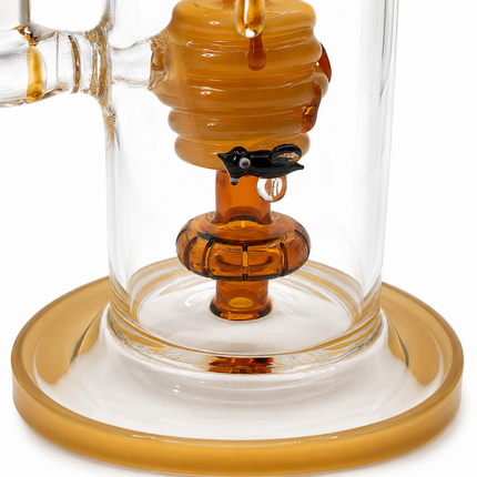Honey Beehive Percolator 14mm Glass Bong Bent Neck Bee Design - 10 inch