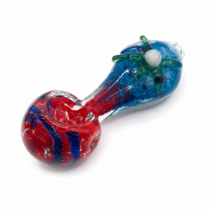 Crimson Tide Starfish Handcraft Glass Pipe Red Blue 4-4.5 inch