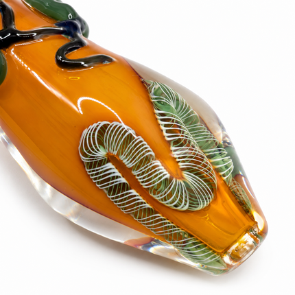 Amber Glass Spoon Pipe with Green Leaf Grips – 5 Inch Hand Pipe