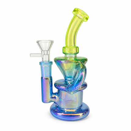 Lime Blue Iridescent Compact Glass Water Pipe 14mm 6~6.5 inch