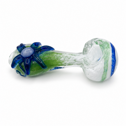 Green Meadow Glass Spoon Pipe 4 Inch Blue Flower Accent Hand Pipe