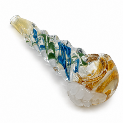 Amber White Ribbon Grip Glass Spoon Pipe – 4 Inch Hand Pipe