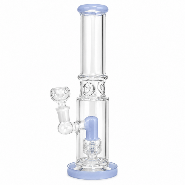 Light Blue Accent Straight Tube Glass Water Pipe Ice Catcher 14mm - 8.5 inch