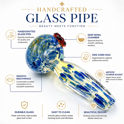 Ghost Clear Glass Pipe Sapphire Crackle Bowl Red Accent Hand Pipe - 4.5 inch