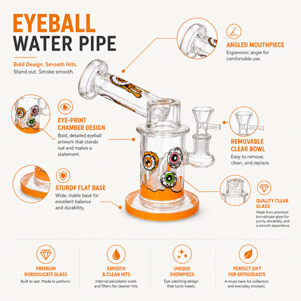 Orange Microscope Eyeball Glass Water Pipe 14mm Bowl 6.5 inch