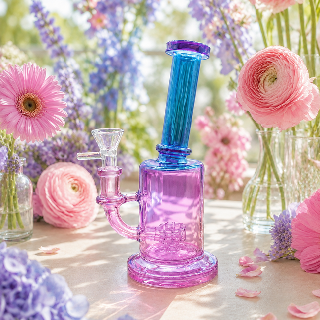 Cotton Candy Chrome Blue Pink Glass Bong Internal Perc 14mm Bowl 8.5 Inch
