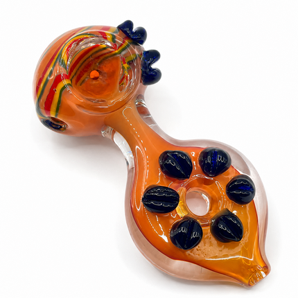 Amber Rainbow Stripe Glass Spoon Pipe with Black Dot Grips - 5 Inch