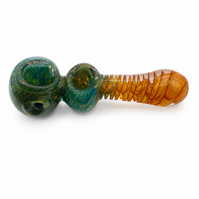 Kryptonite Amber Lagoon Double Bowl Handcraft Glass Pipe Teal Amber 4.5 inch