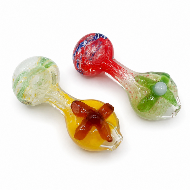 [2PC Bundle] Garden Bloom Flower Accent Glass Hand Pipes Assorted Colors 4 Inch