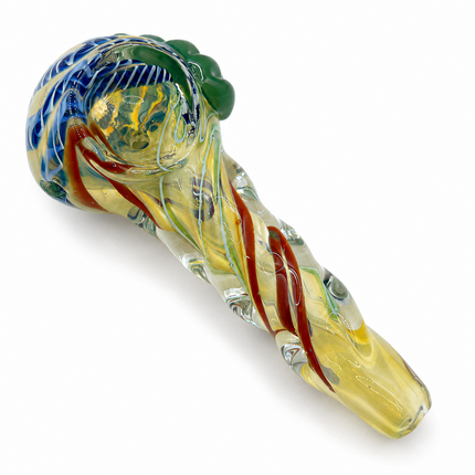 Carnival Swirl Clear Glass Spoon Pipe – 4 Inch Hand Pipe Multi-Color Ribbon