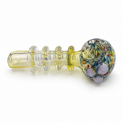 Confetti Crown Grip Glass Spoon Pipe 4 Inch Multicolor Yellow Hand Pipe