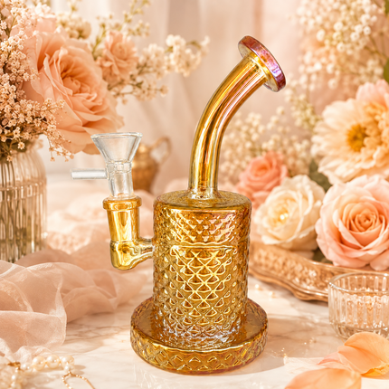 Gold Chrome Pineapple Textured Glass Water Pipe with 14mm Bowl