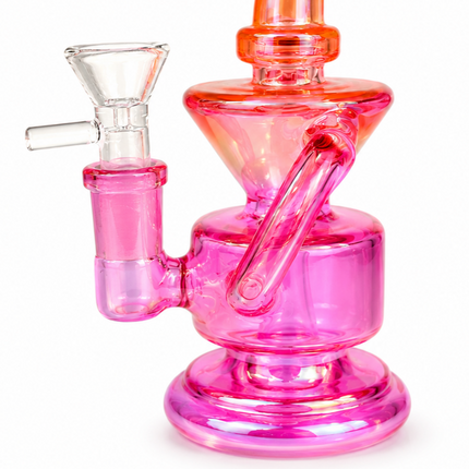 Mini Pink Orange Chrome Recycler Glass Bong with Bowl & Loop Handle - 6 inch