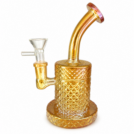 Gold Chrome Pineapple Textured Glass Water Pipe with 14mm Bowl