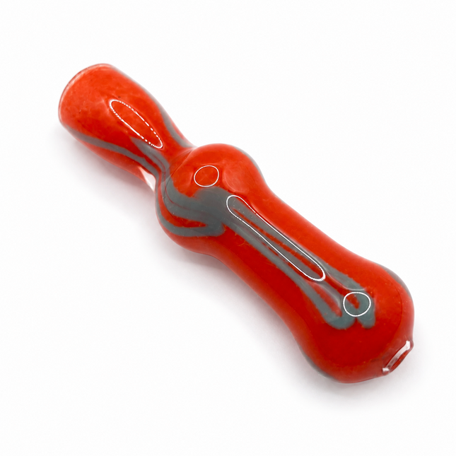 Crimson Shadow Handcraft Glass Chillum Pipe Red Charcoal Stripe 3~3.5 inch