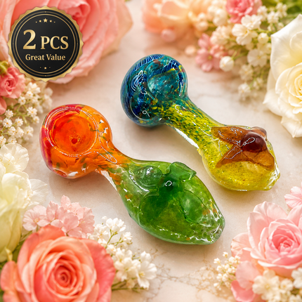 [2PC Bundle] Sunset Garden Glass Hand Pipe Set Assorted Colors - 4 inch