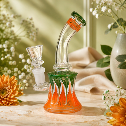 Mini Orange Green White Wig Wag Glass Bong with Bowl - Approx. 7 inch