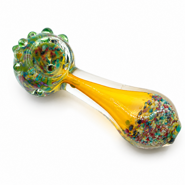 Teal Picasso Glass Spoon Pipe Multicolor Confetti Accents - 4.5 inch