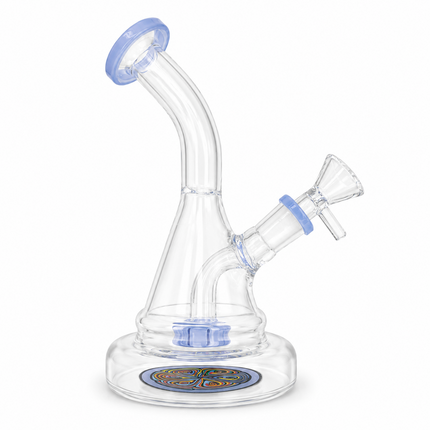 Milky Blue Mandala Glass Water Pipe Clear Disc Percolator Bent Neck 7 inch