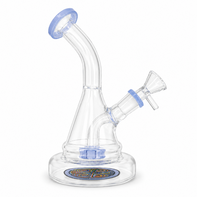 Milky Blue Mandala Glass Water Pipe Clear Disc Percolator Bent Neck 7 inch