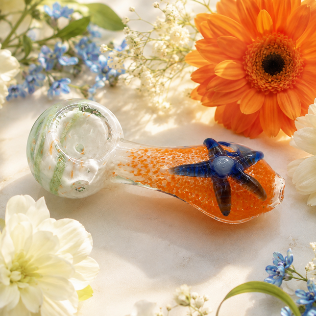 Sunset Starfish Handcraft Glass Pipe Orange Blue Art 4-4.5 inch