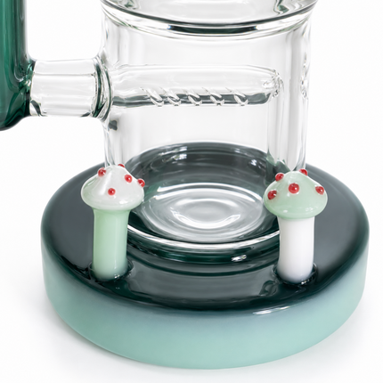 Green Mint Mushroom Percolator Glass Water Pipe with Bowl - 10 Inch