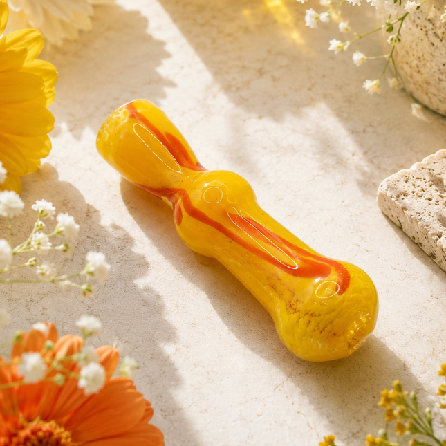 Sunburst Flame Handcraft Glass Chillum Pipe Yellow Orange 3~3.5 inch