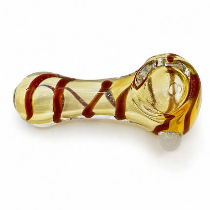 Golden Red Ribbon Pocket Mini Glass Spoon Pipe – 3-3.5 Inch Amber Hand Pipe